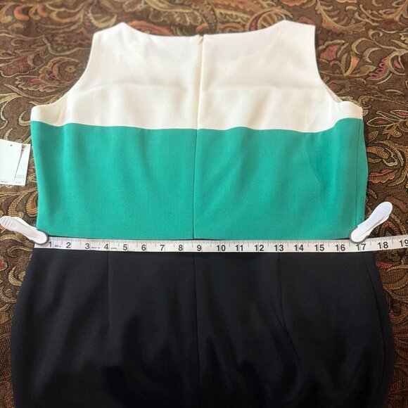 Kasper Dress lined cream green blue sleeveless sheath dress Women's Size 12 - Picture 8 of 11